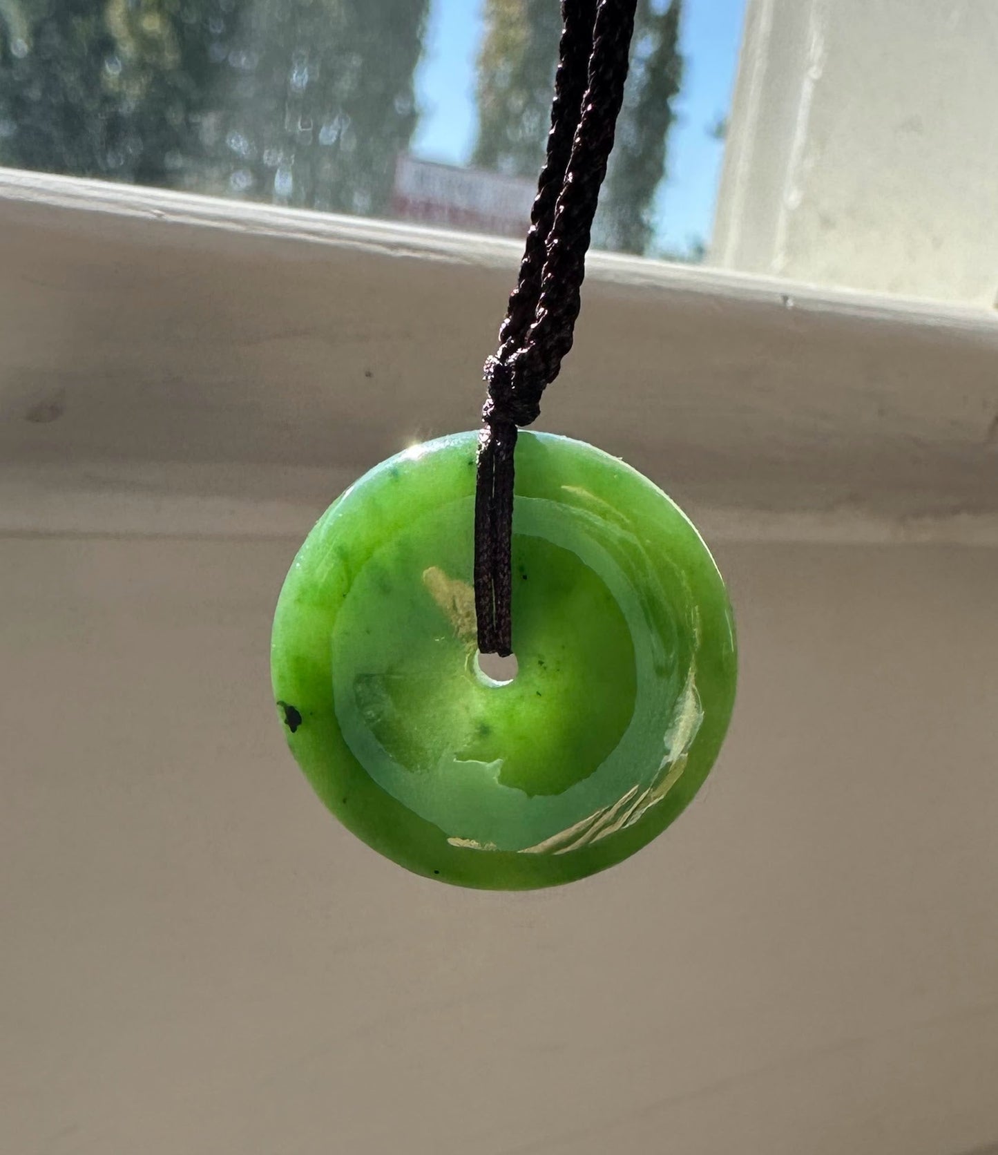 Jade PI (Donut) on Nylon Brown Cord - 25mm
