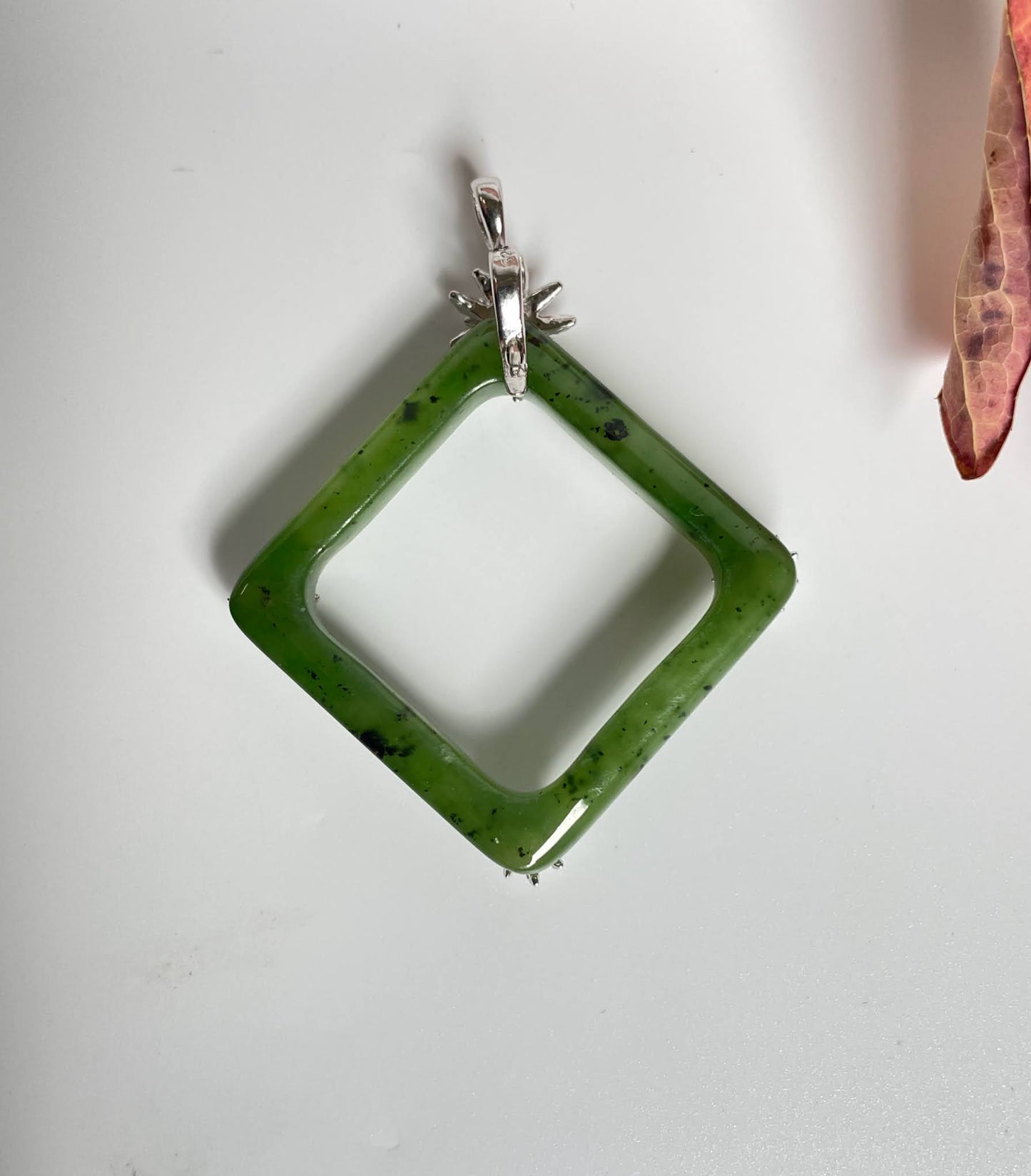 Jade Sterling Silver Square Pendant, 30mm