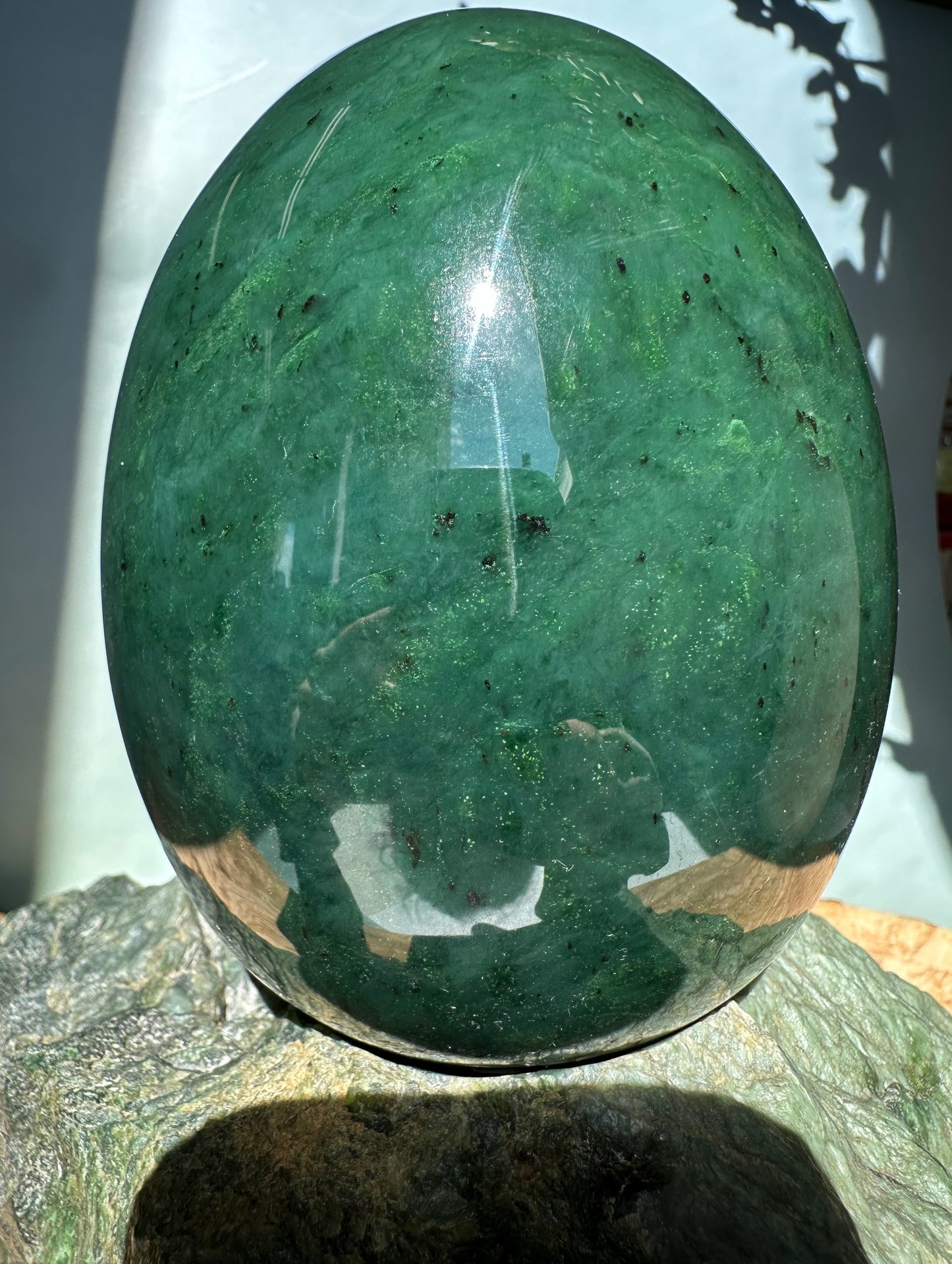 Large Jade Egg On A Base - 5"