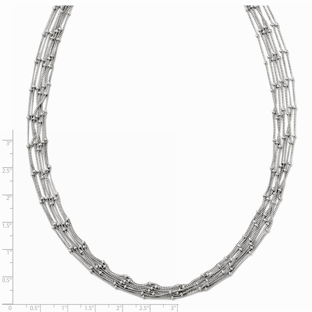 Seven Strand Beaded Curb Chain Necklace in Sterling Silver, 18 Inch
