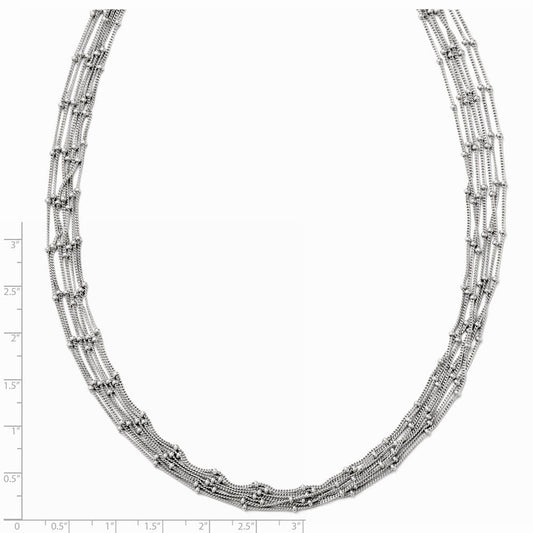 Seven Strand Beaded Curb Chain Necklace in Sterling Silver, 18 Inch