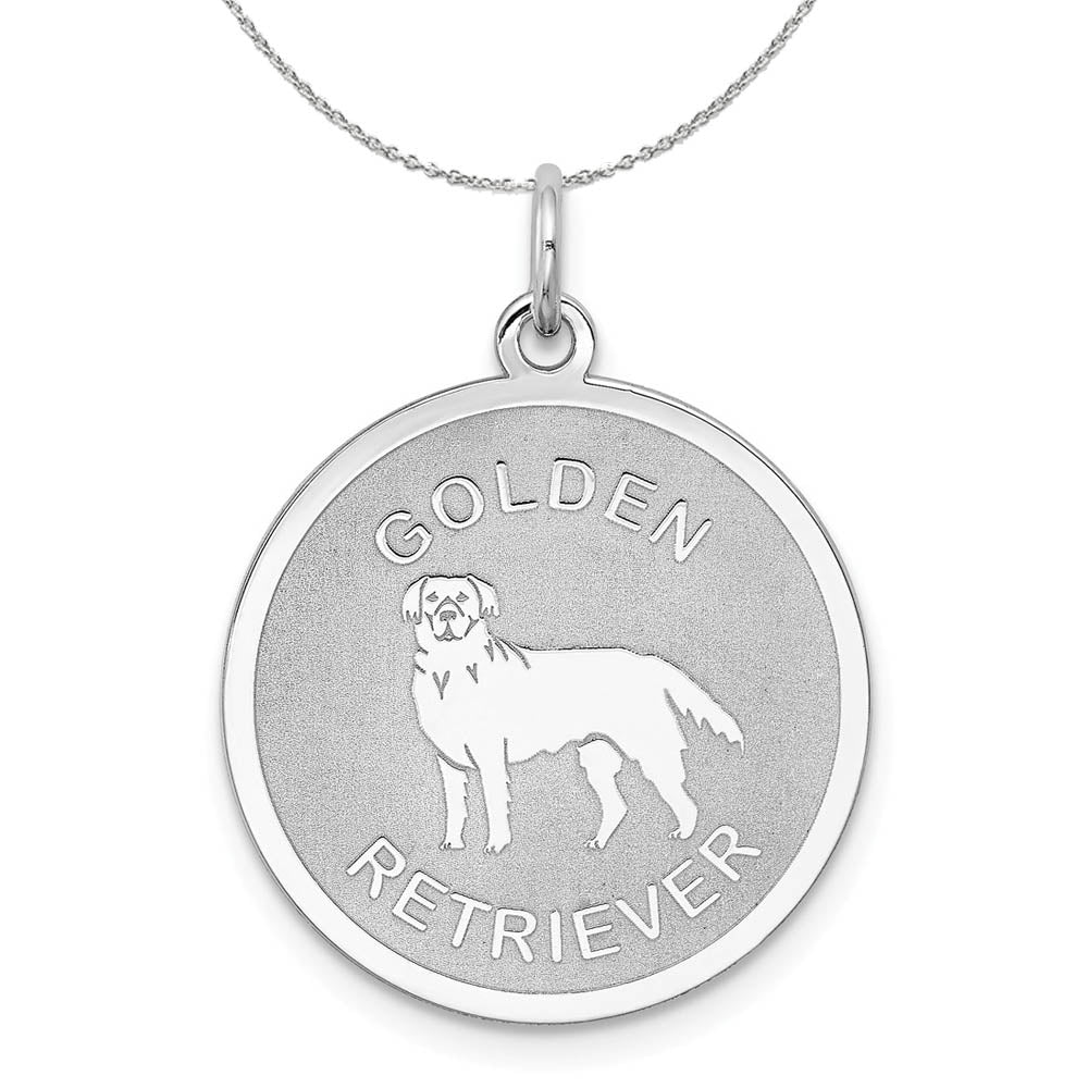 Sterling Silver Laser Etched Golden Retriever Dog 19mm Necklace