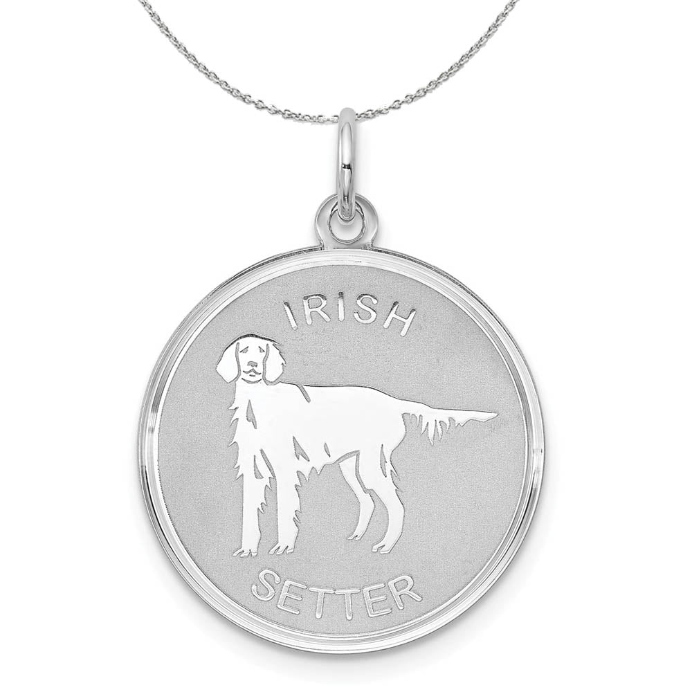 Sterling Silver Laser Etched Irish Setter Dog 19mm Necklace