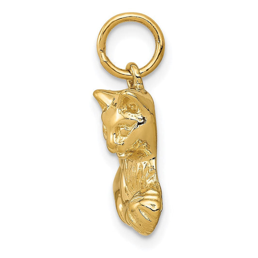 14k Yellow Gold 2D Cat and Ball Charm or Pendant