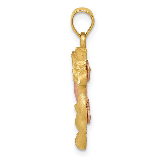 14k Yellow and Rose Gold Satin Cat and Pink Heart Pendant