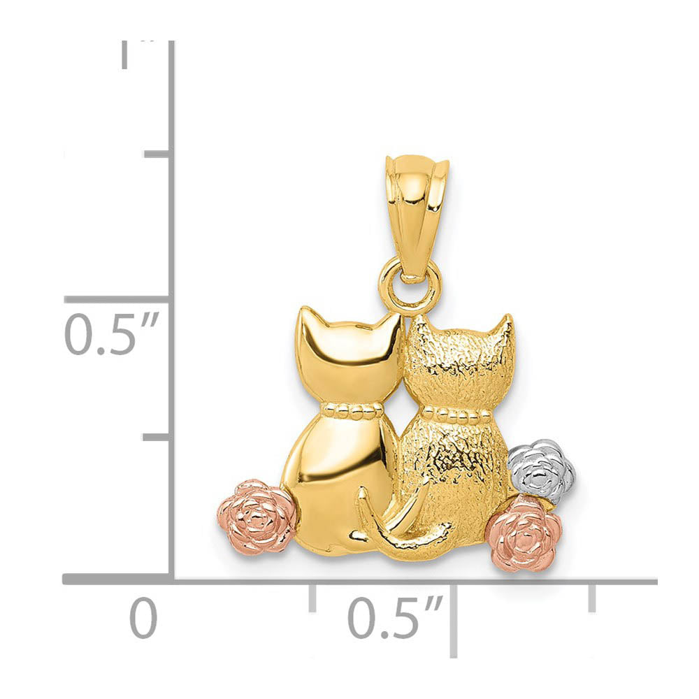 14k Yellow & Rose Gold with White Rhodium Double Cat Pendant