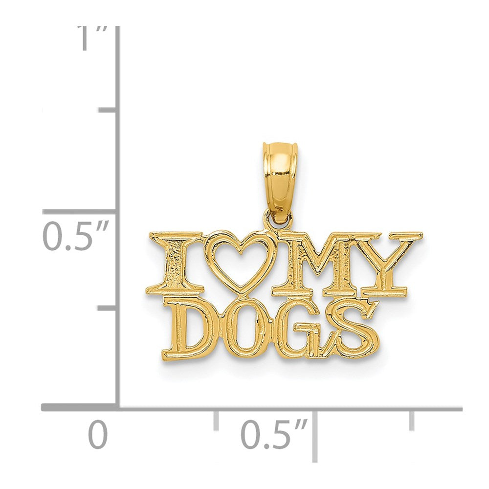 14k Yellow Gold I Heart My Dogs Polished Pendant