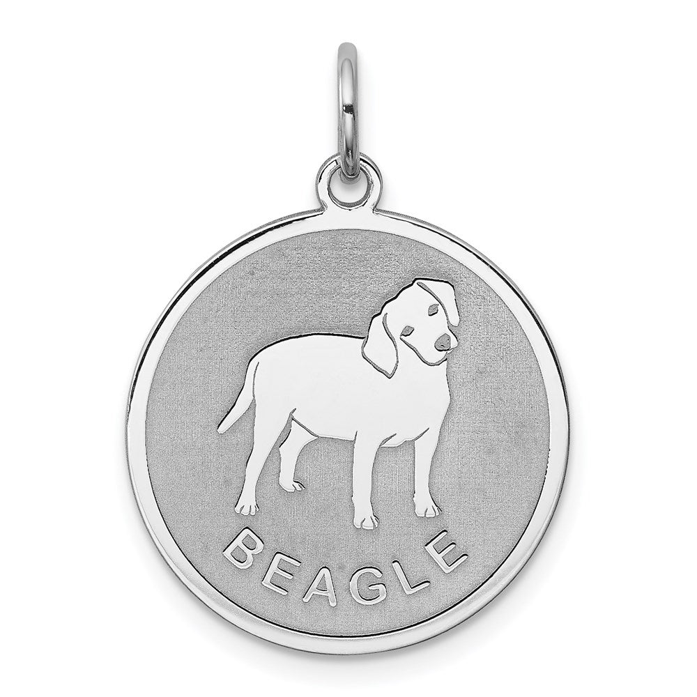 Sterling Silver Laser Etched Beagle Dog Pendant, 19mm