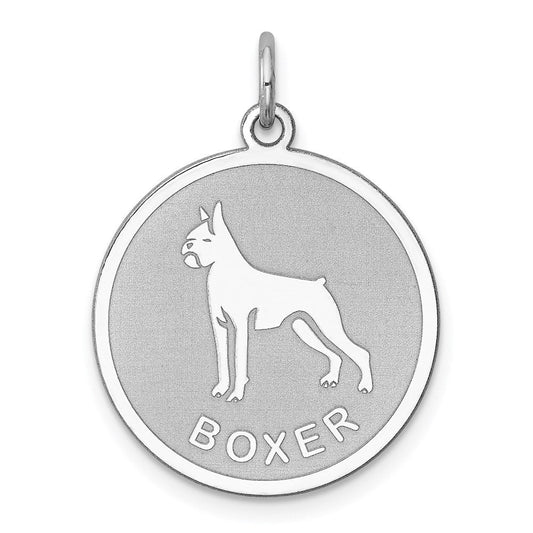 Sterling Silver Laser Etched Boxer Dog Pendant, 19mm