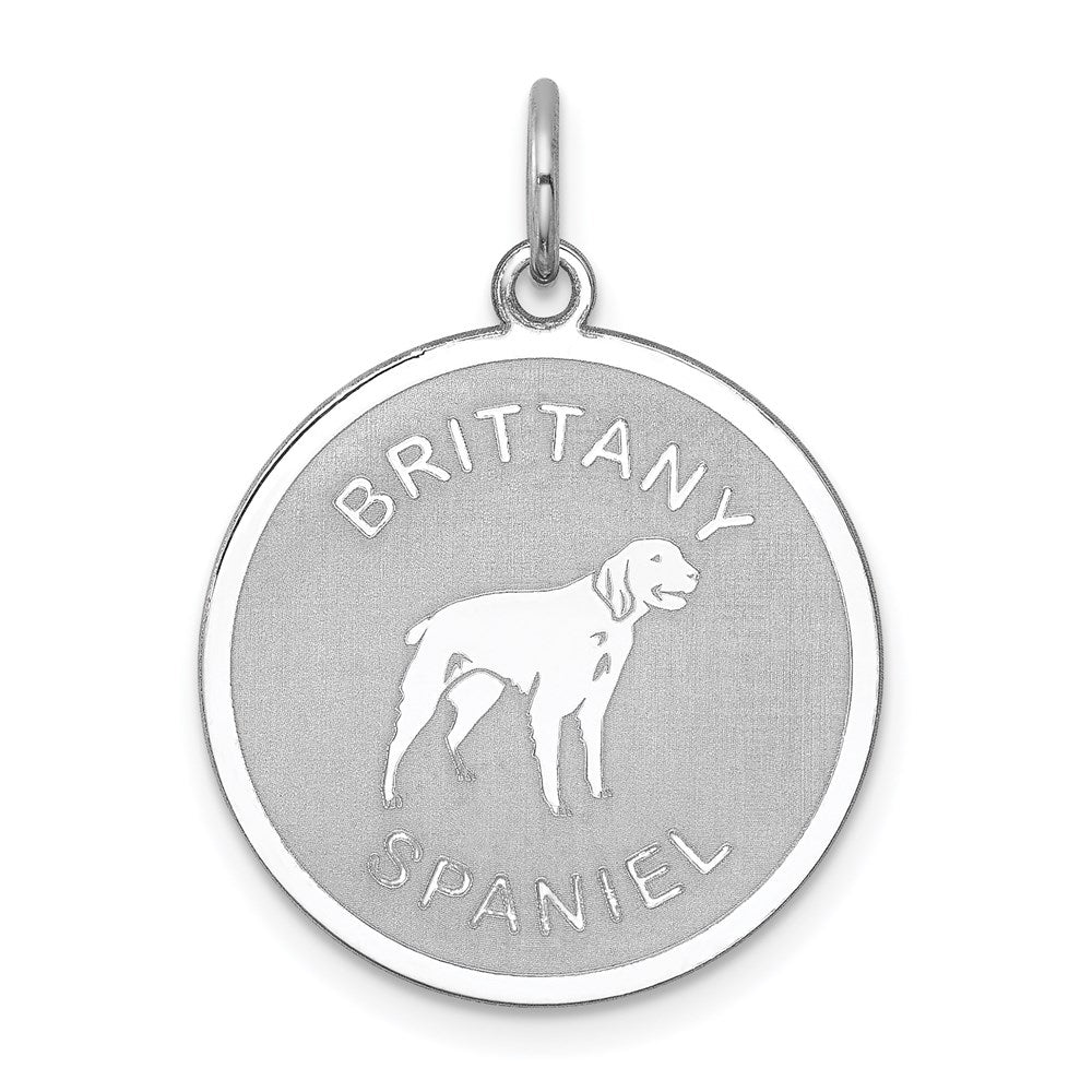 Sterling Silver Laser Etched Brittany Spaniel Dog Pendant, 19mm