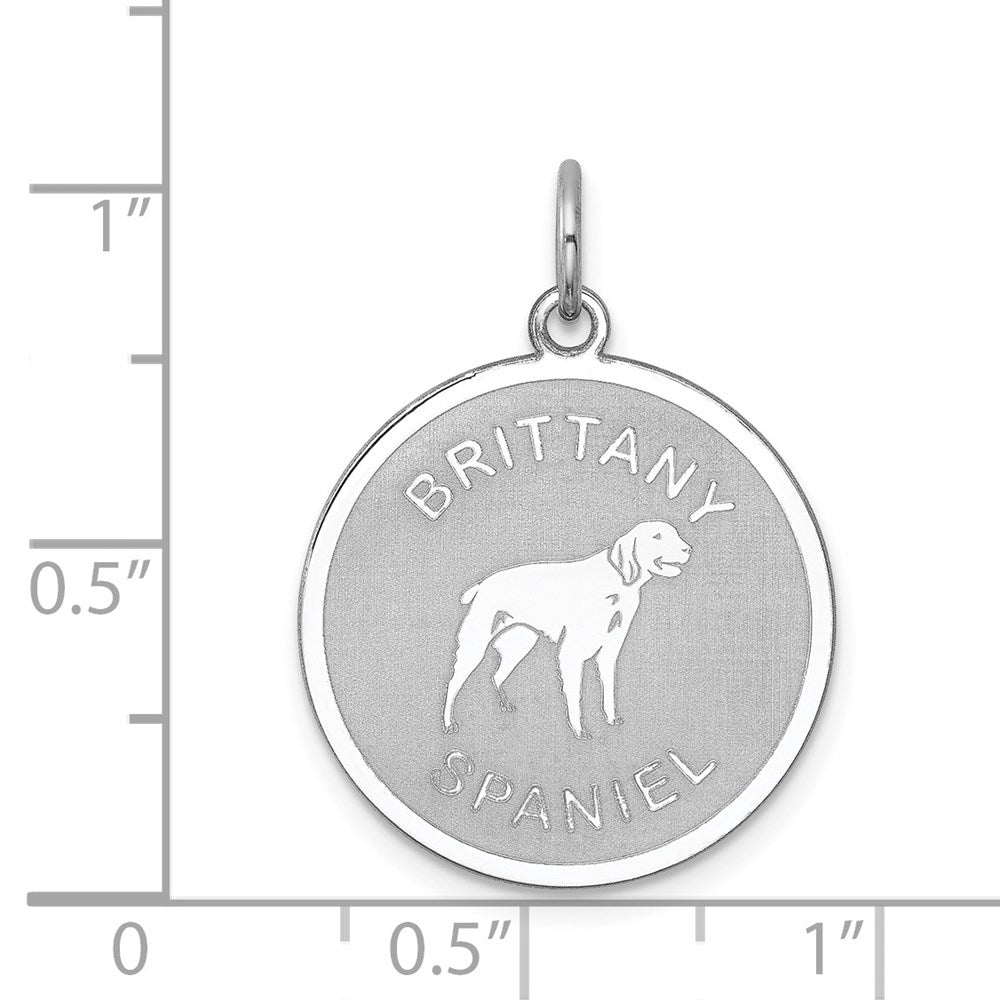 Sterling Silver Laser Etched Brittany Spaniel Dog Pendant, 19mm