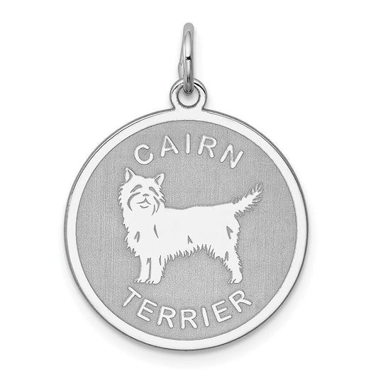 Sterling Silver Laser Etched Cairn Terrier Dog Pendant, 19mm