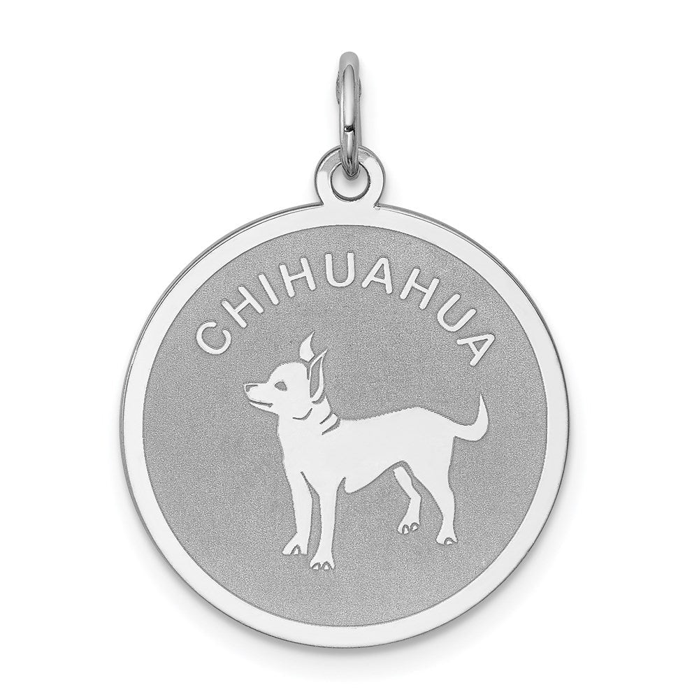 Sterling Silver Laser Etched Chihuahua Dog Pendant, 19mm