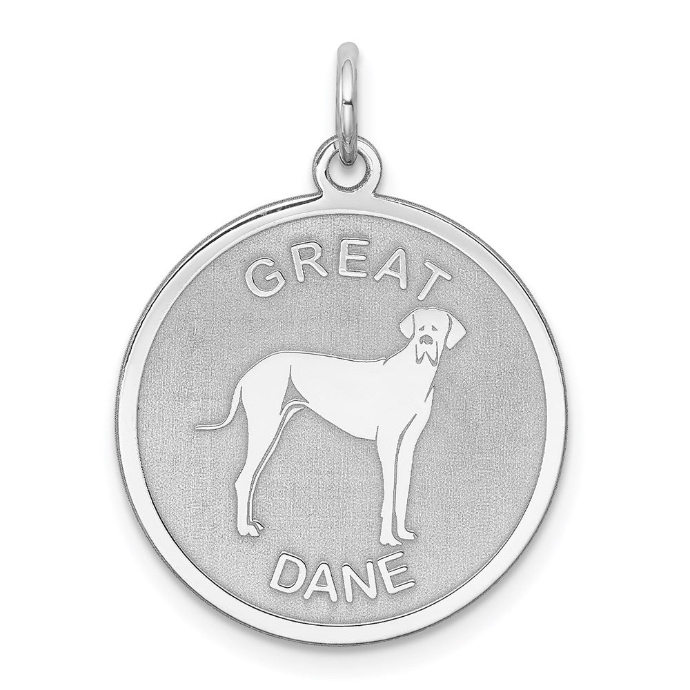 Sterling Silver Laser Etched Great Dane Dog Pendant, 19mm