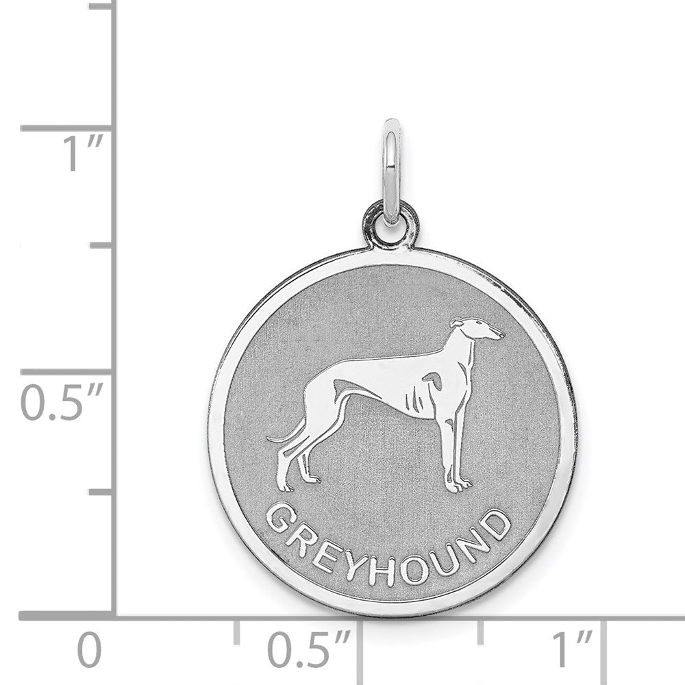 Sterling Silver Laser Etched Greyhound Dog Pendant, 19mm