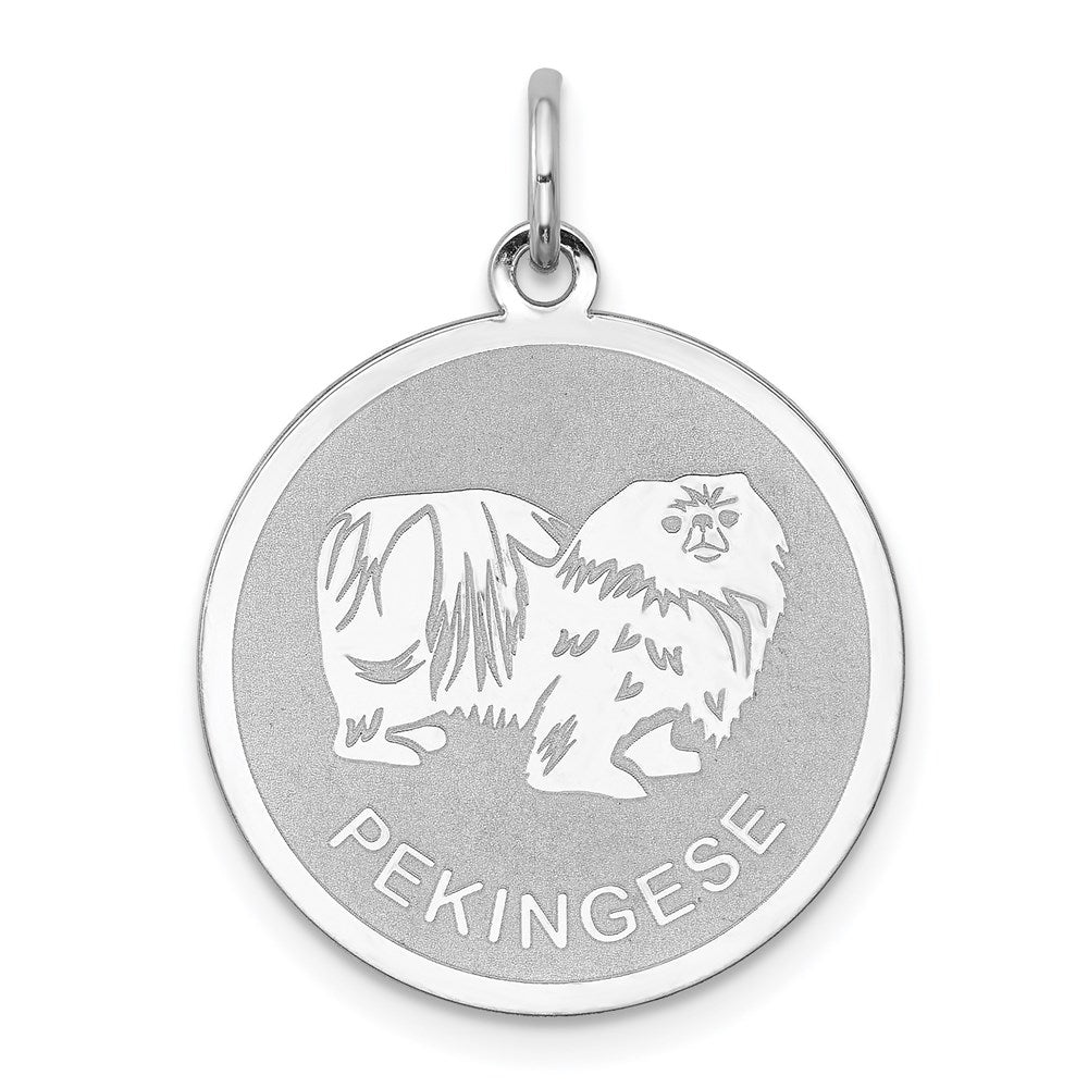 Sterling Silver Laser Etched Pekingese Dog Pendant, 19mm