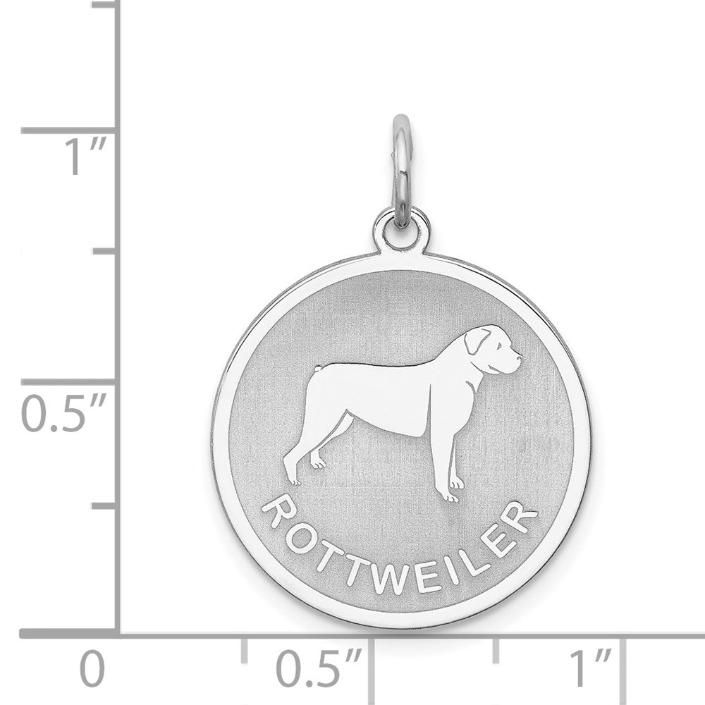 Sterling Silver Laser Etched Rottweiler Dog Pendant, 19mm