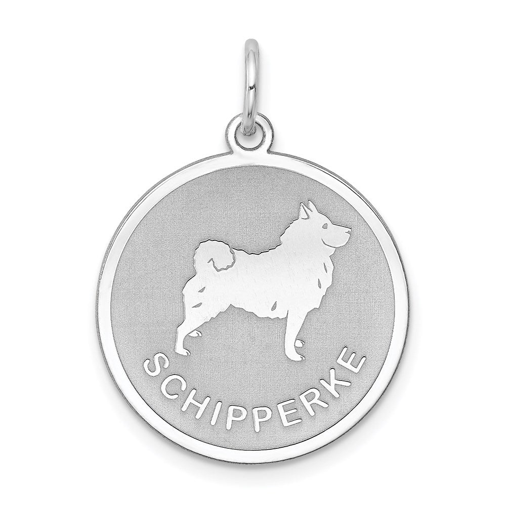 Sterling Silver Laser Etched Schipperke Dog Pendant, 19mm