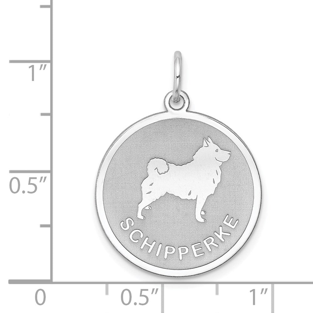 Sterling Silver Laser Etched Schipperke Dog Pendant, 19mm