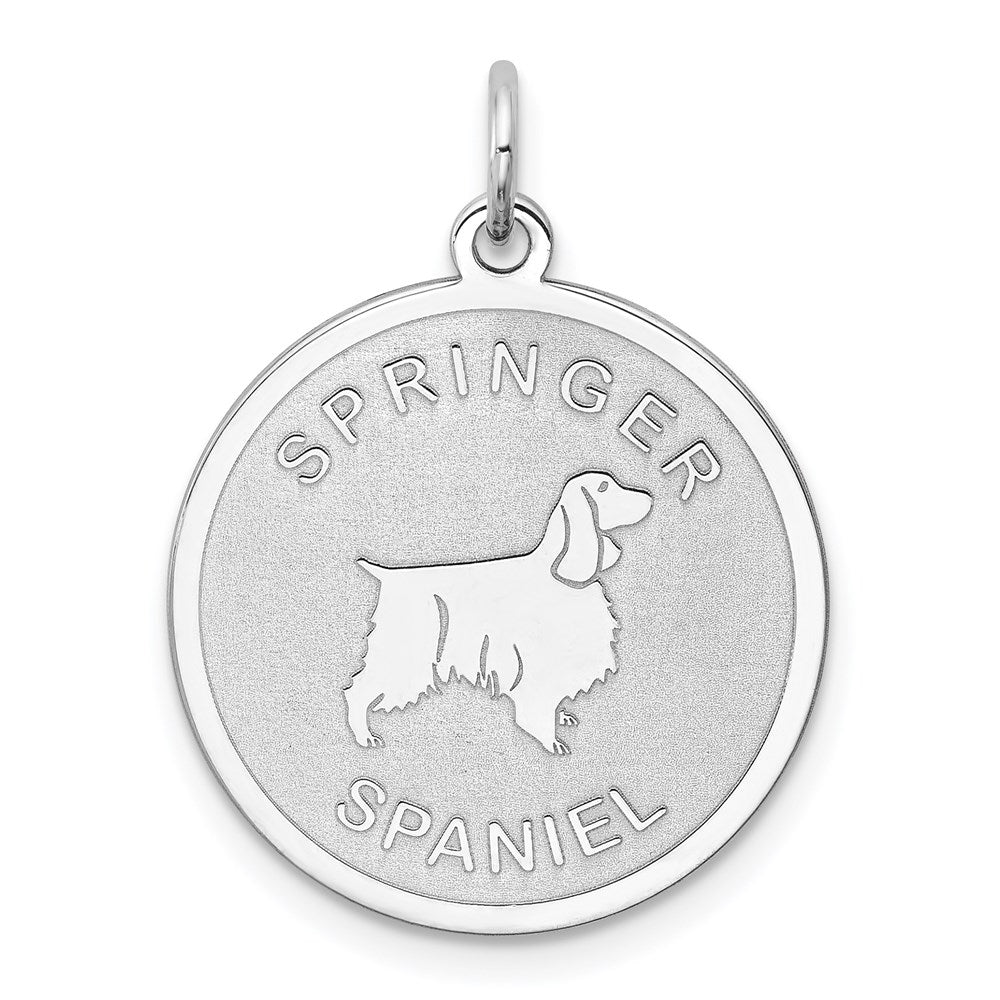 Sterling Silver Laser Etched Springer Spaniel Dog Pendant, 19mm