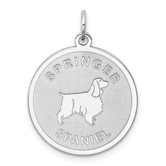 Sterling Silver Laser Etched Springer Spaniel Dog Pendant, 19mm