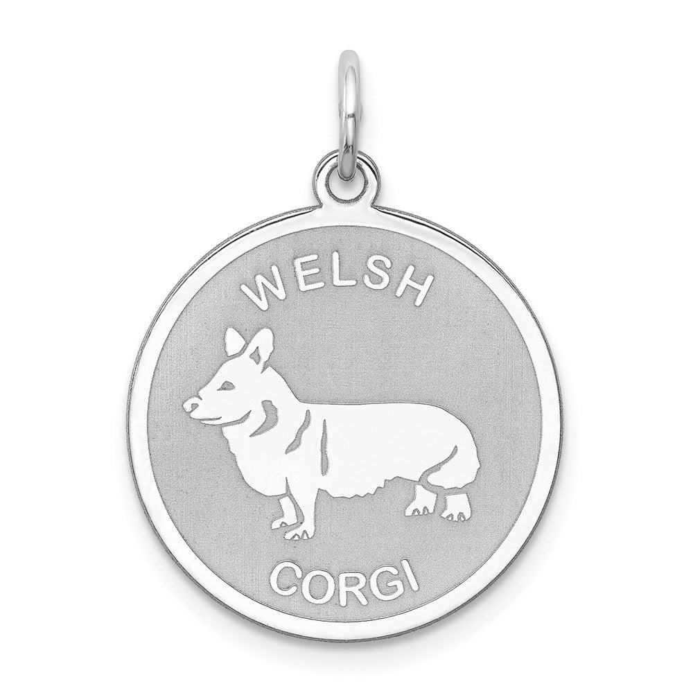 Sterling Silver Laser Etched Welsh Corgi Dog Pendant, 19mm