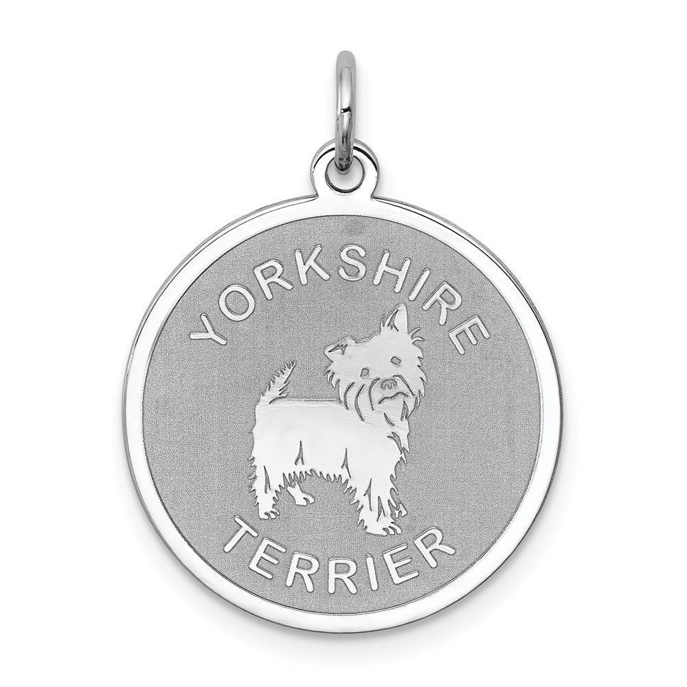 Sterling Silver Laser Etched Yorkshire Terrier Dog Pendant, 19mm