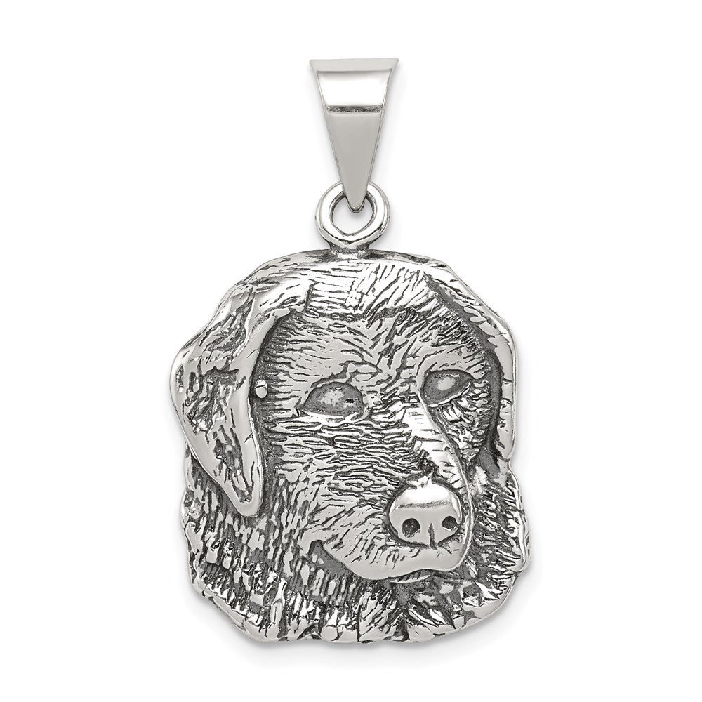 Sterling Silver 20mm Antiqued Dog Head Pendant