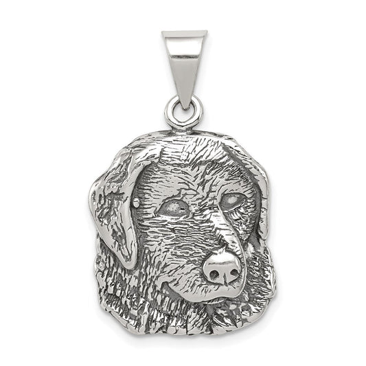 Sterling Silver 20mm Antiqued Dog Head Pendant