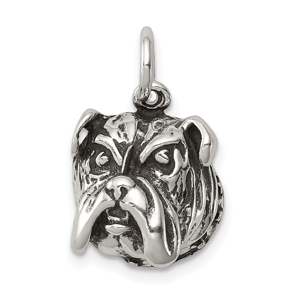 Sterling Silver 12mm Antiqued Bulldog Head Charm or Pendant
