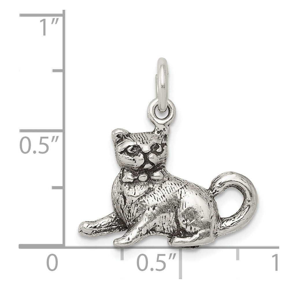 Sterling Silver 3D Antiqued Cat Charm or Pendant