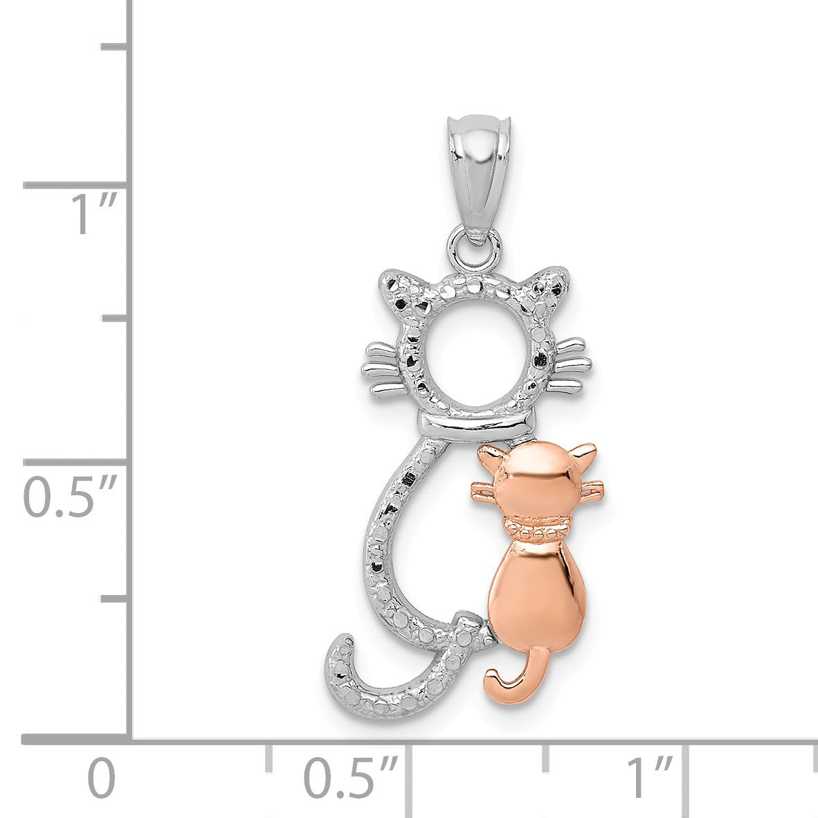 14k Yellow & Rose or White & Rose Gold Sitting Cats Pendant, 11 x 22mm