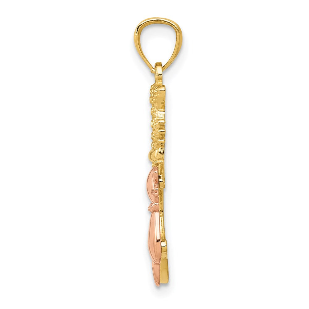 14k Yellow & Rose or White & Rose Gold Sitting Cats Pendant, 11 x 22mm