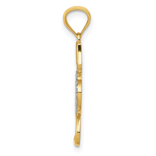 14k Two Tone Gold Cat and Heart Silhouette Pendant, 11 x 26mm