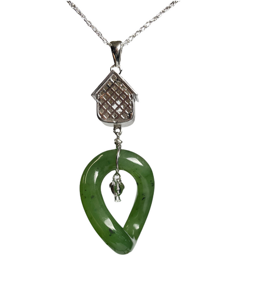 Jade Silver Birdhouse Pendant
