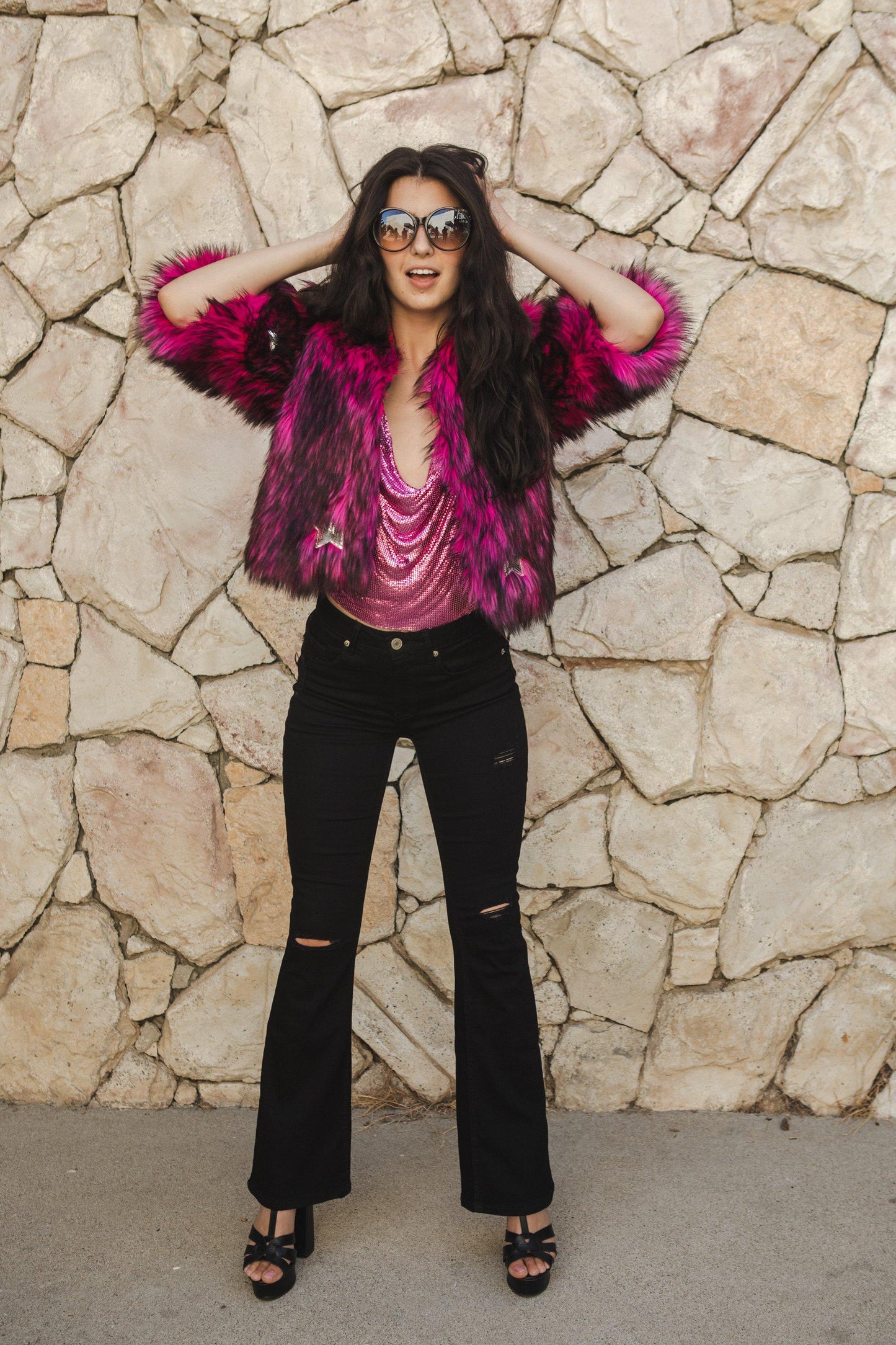 Planet Queen Faux Fur Jacket in Monster Pink