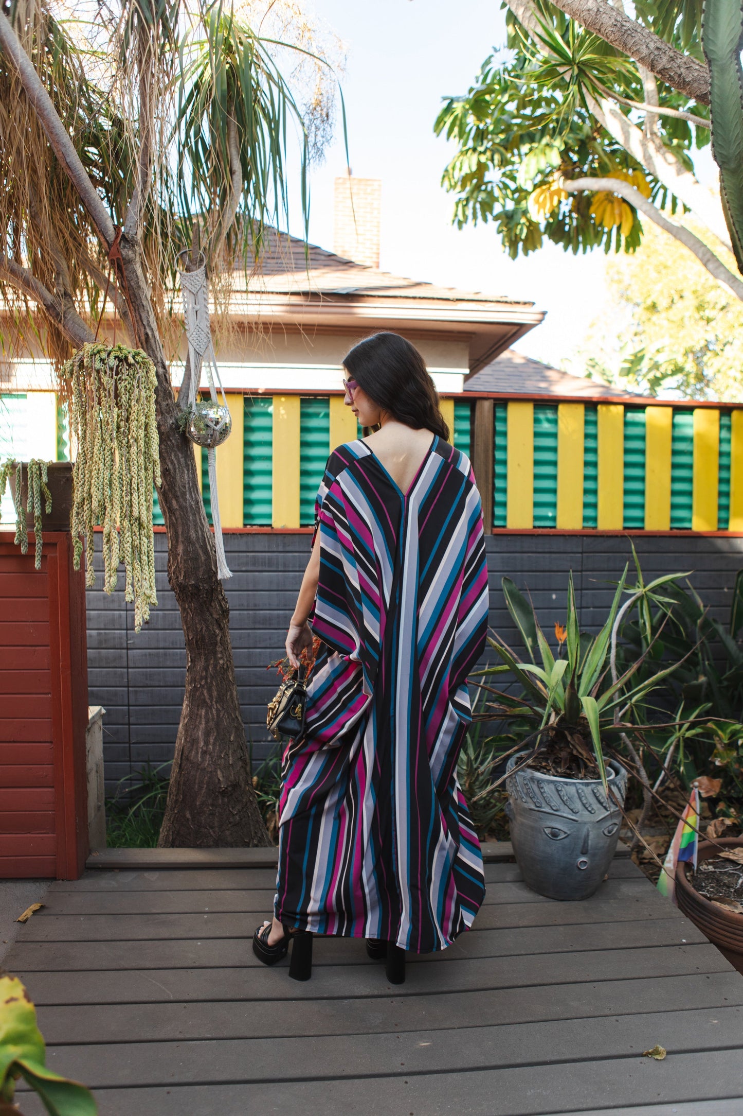 Raspberry Stripe Caftan Kaftan Dress