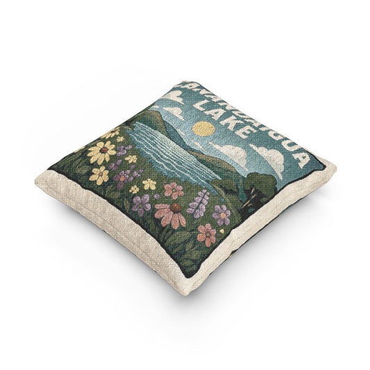 Canandaigua Lake Woven Pillow | Rustic Home Decor, Nature Accent, Lake House Gift, Boho Living Room Accessory, Cozy Cabin Decor