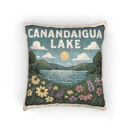 Canandaigua Lake Woven Pillow | Rustic Home Decor, Nature Accent, Lake House Gift, Boho Living Room Accessory, Cozy Cabin Decor