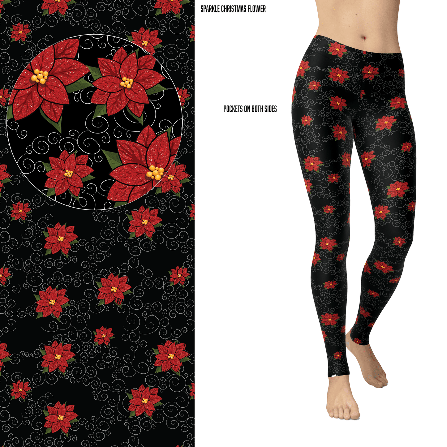 Poinsettia Christmas Flowers Leggings