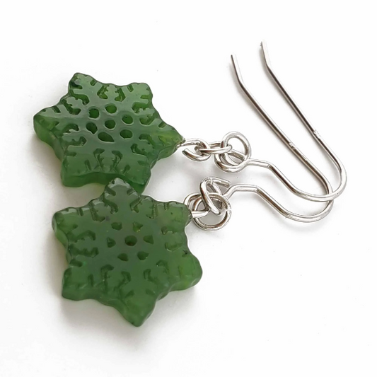Jade Snowflake Earrings, 15mm