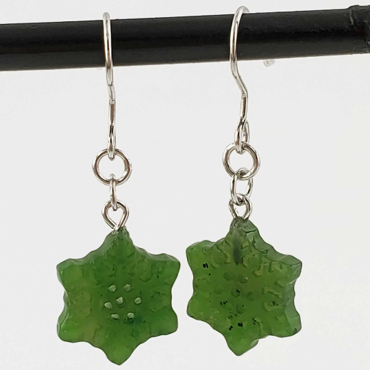Jade Snowflake Earrings, 15mm