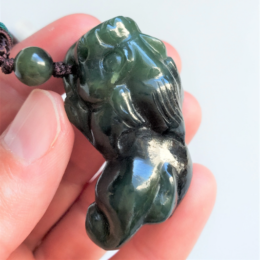 Dark Green Jade Pendant, Pi Xiu 44mm