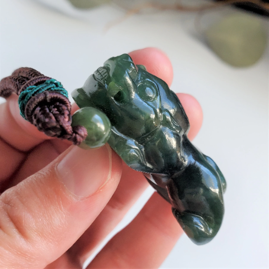 Dark Green Jade Pendant, Pi Xiu 44mm