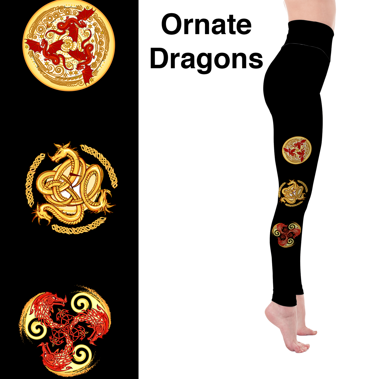 Mystical Ornate Dragon Full and Capri Length with Pockets