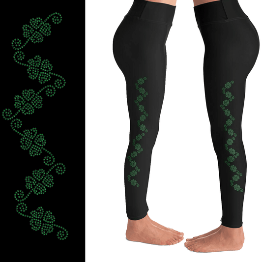 Shamrock Clover Rhinestone Leggings with Pockets