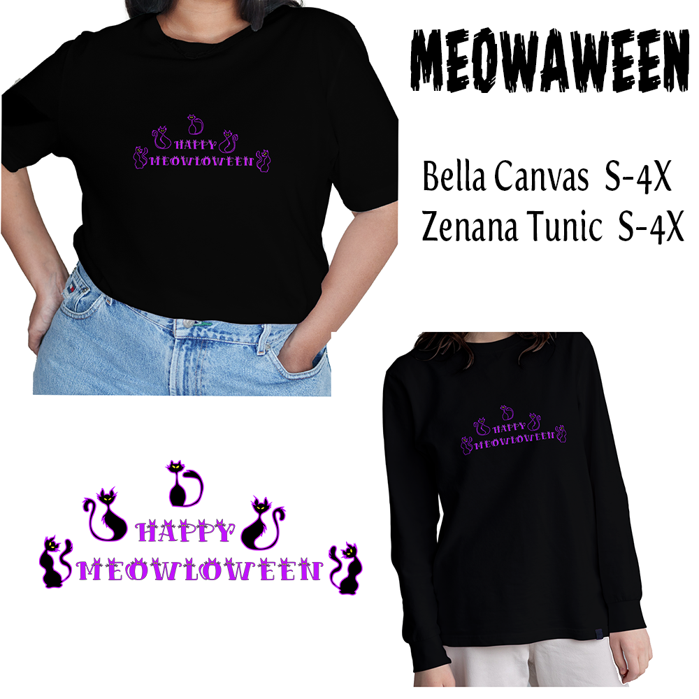 Neon Meowloween Halloween T-shirt or Tunic