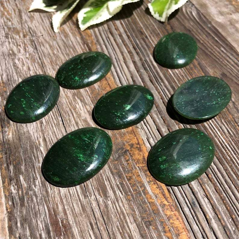 Dark Green Oval Cassiar Jade Cabochon, 30x22mm
