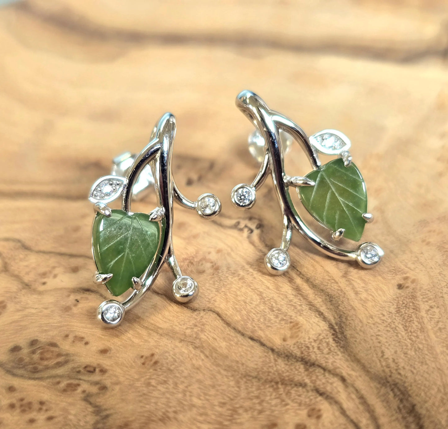 Canadian Jade Leaf and Silver Earrings