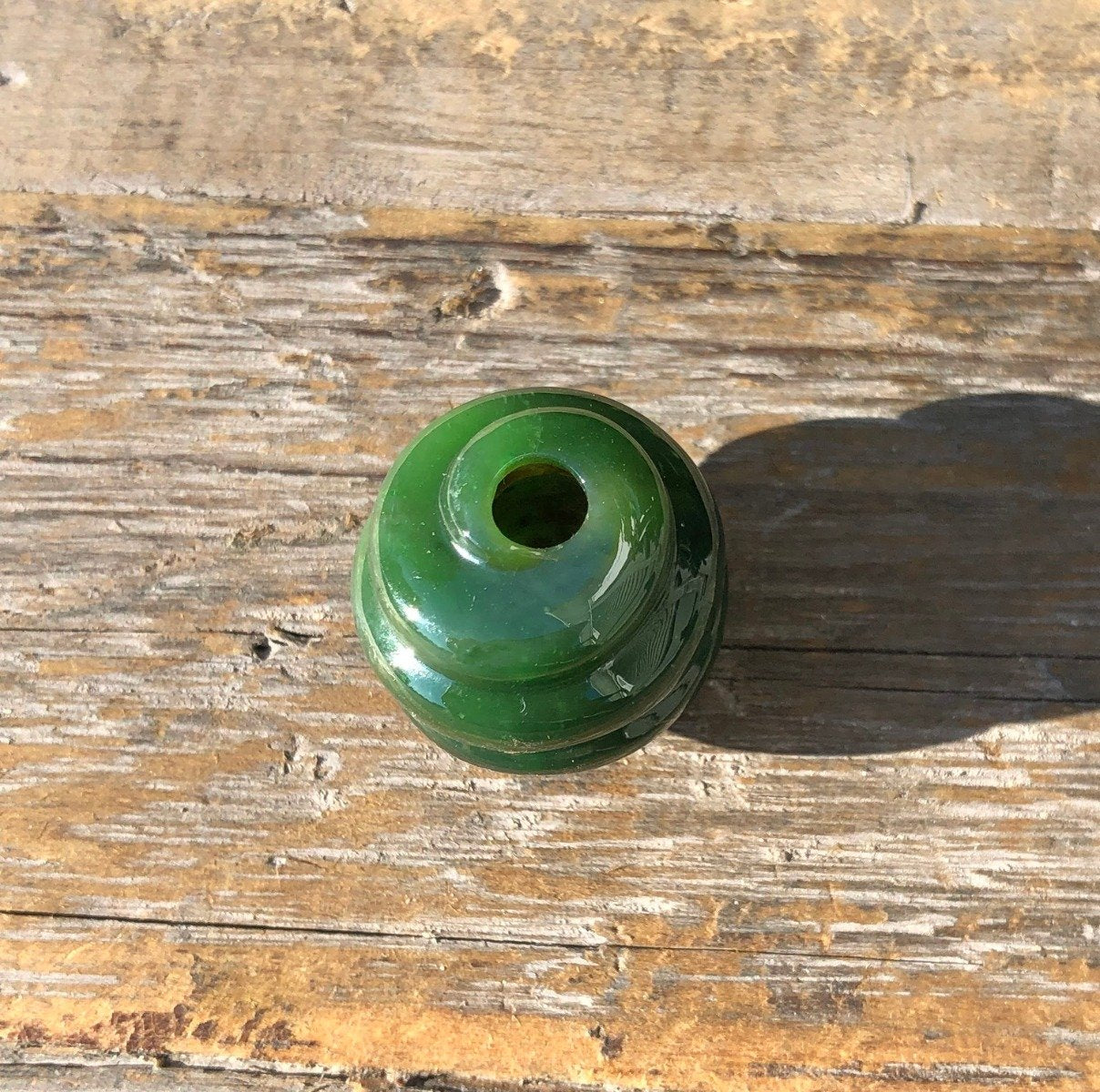 Rich Green Carved Jade Bead, 22mm